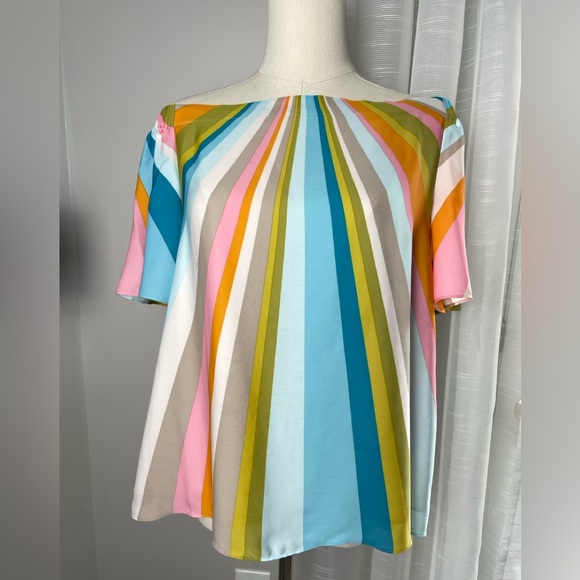 Trina Turk Loveable Off the Shoulder Multicolor Bright Striped Summer Top Small - Picture 12 of 15